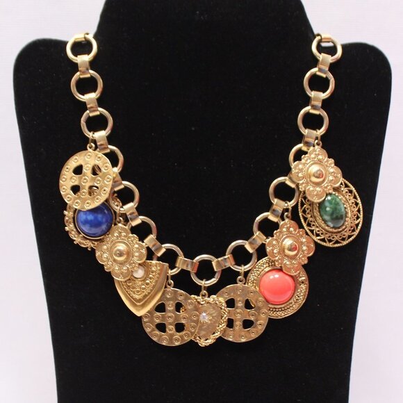 Chunky Coin Charm Statement 17" Neckalce - Picture 1 of 10